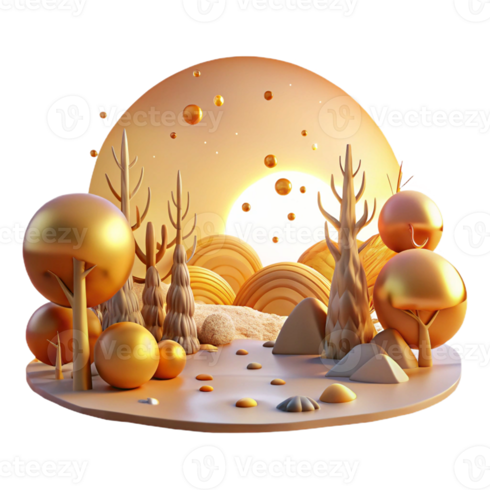 serene minimalist Golden Hour Sunset Forest Scene Transparent premium png