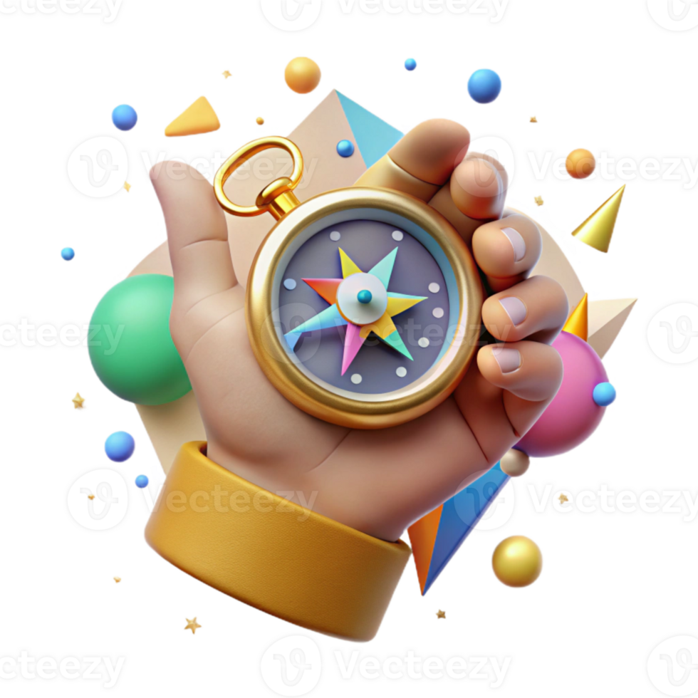 vibrant vintage Hand Holding Compass Navigating Isolated high resolution png