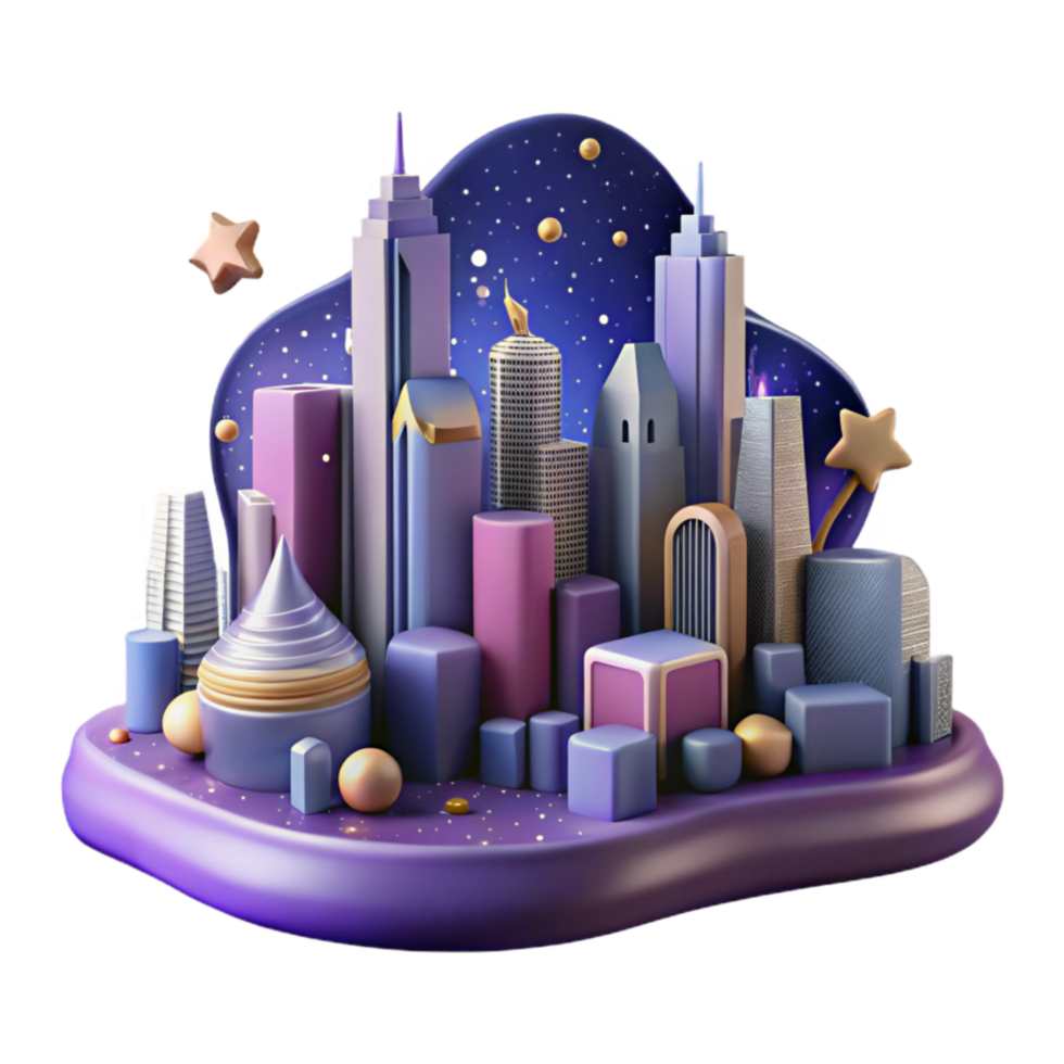 serene artistic Nighttime City Skyline with Colorful Lights Isolated Element png