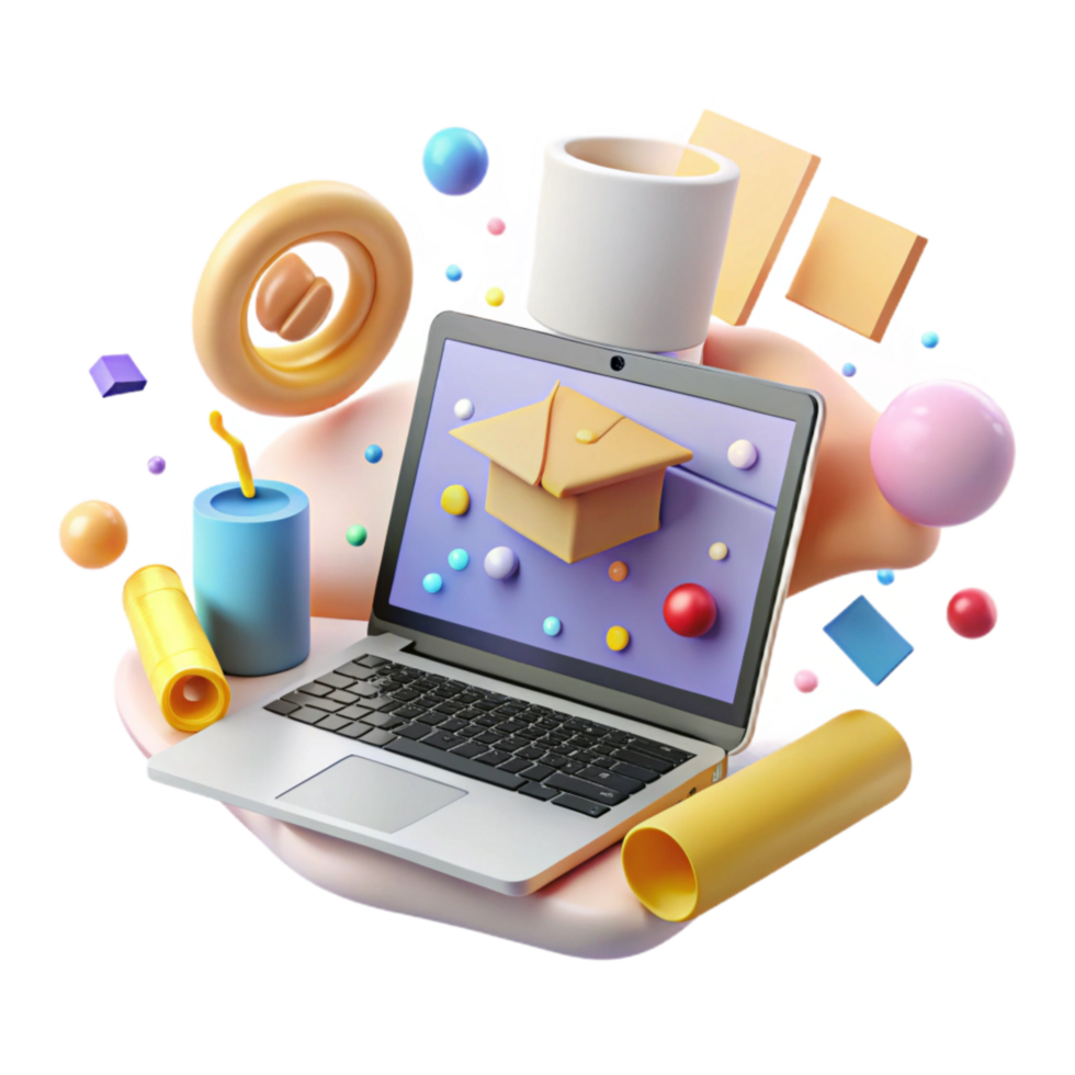 magnificent modern Laptop with Education Website Open Transparent Background detailed png
