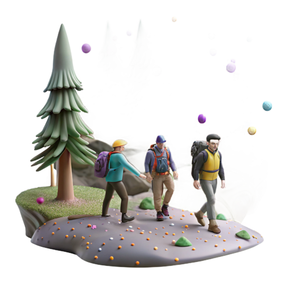 extraordinary artistic Group Hiking in Forest Transparent Background Natural Light png