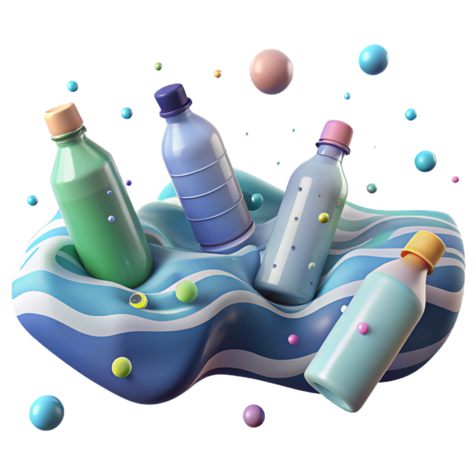 serene traditional Plastic Bottles Floating in Ocean Isolated exclusive png