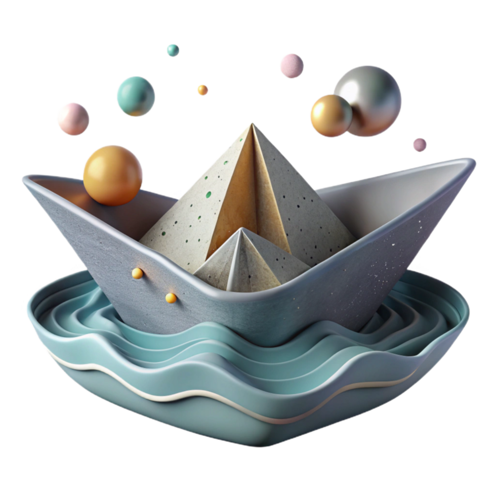 serene abstract Origami Paper Boat Floating on Water Isolated Element authentic png