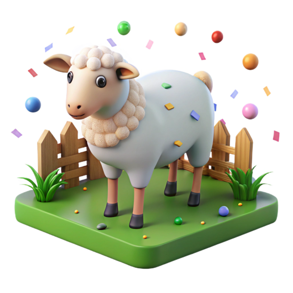 impressive traditional Grazing Sheep in Pasture Isolated Transparent Background with Fence genuine png