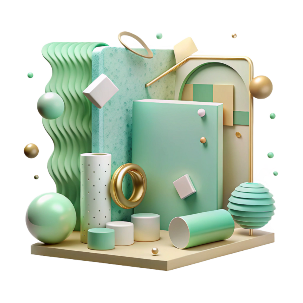 dramatic contemporary Mint Green Minimalist Brand Mood Board Transparent Background high quality png