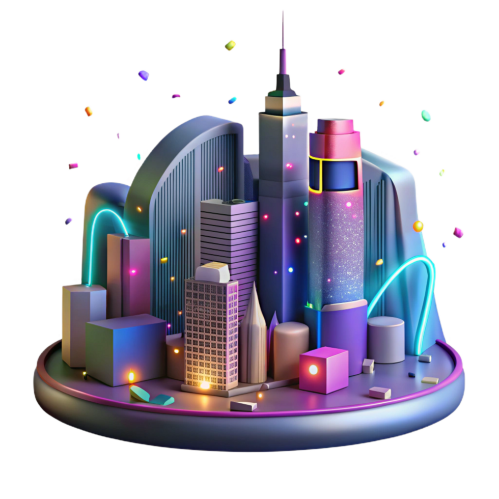 beautiful modern Nighttime City Skyline with Colorful Lights Isolated Element genuine png