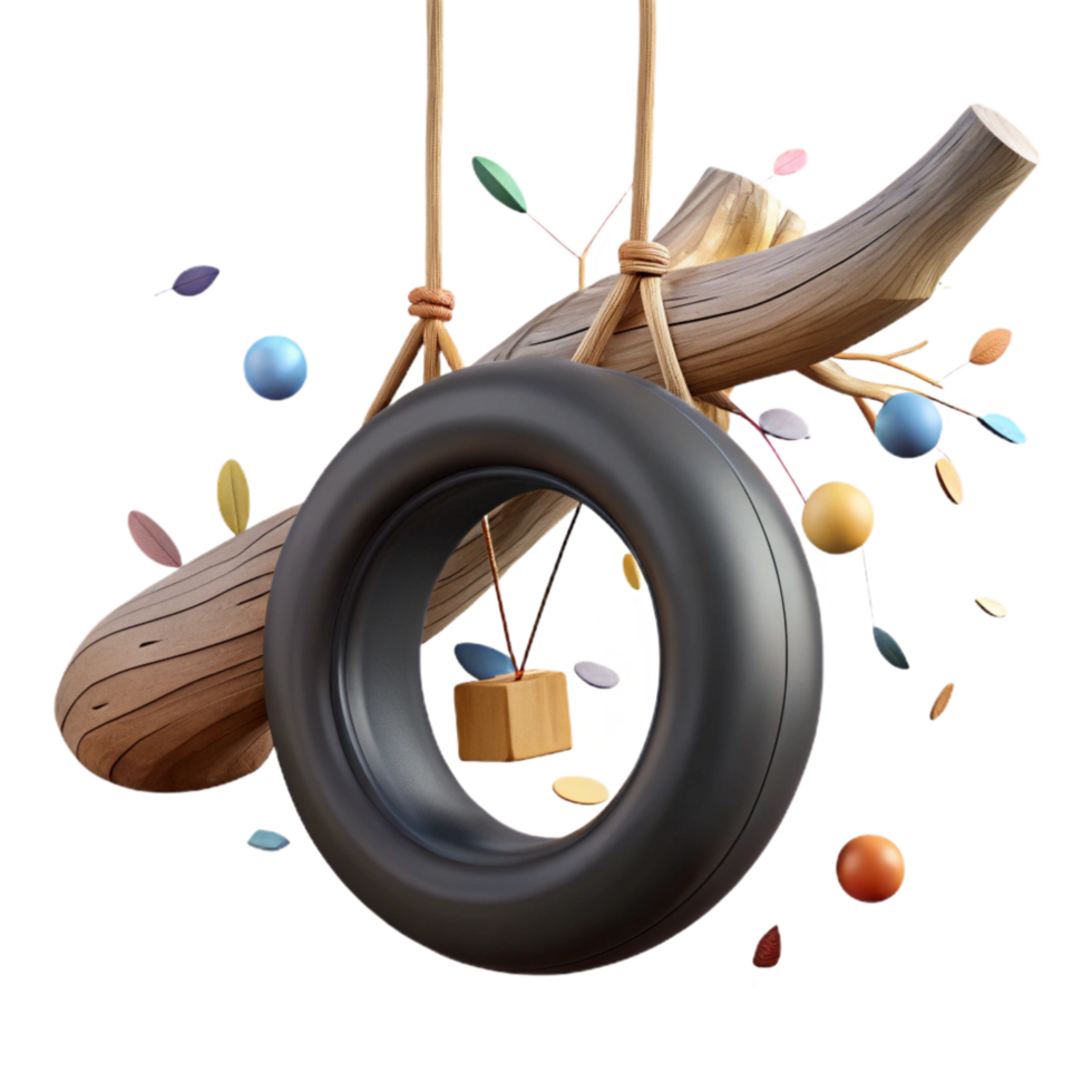 extraordinary creative Recycled Tire Swing Hanging From Tree Cutout authentic png