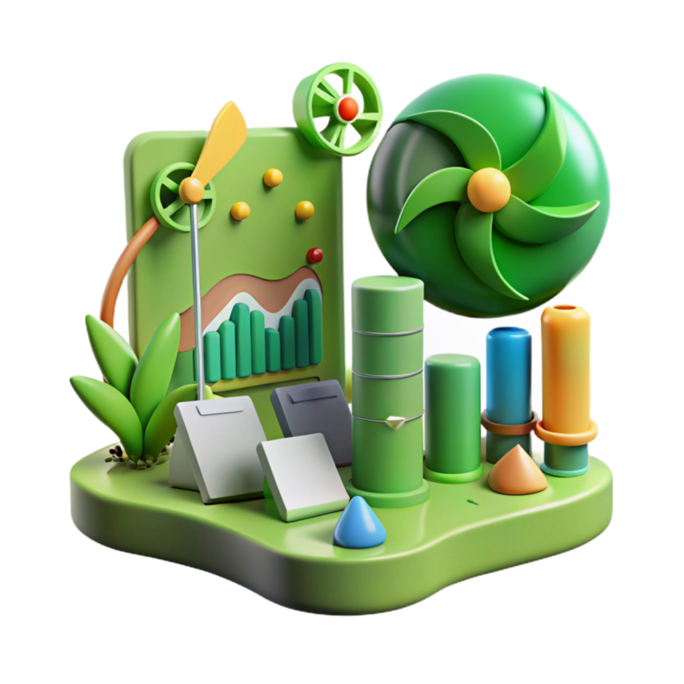 beautiful classic Green Energy Infographic with Charts and Graphs Transparent Background high resolution png