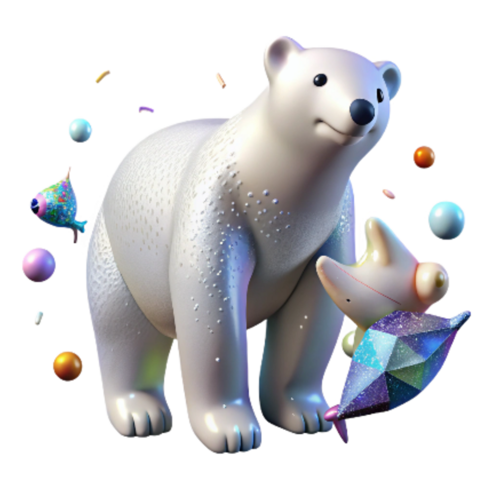 vibrant classic Polar Bear with Fish in Mouth Transparent Background professional png