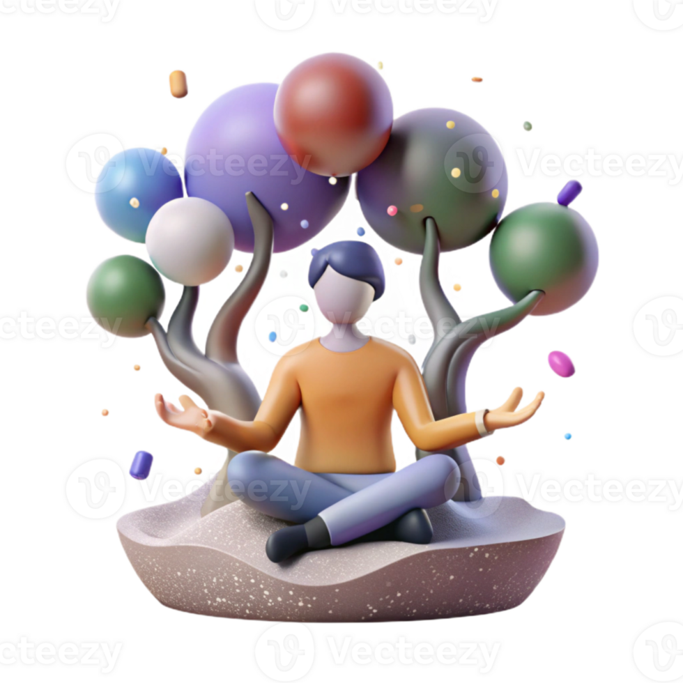 beautiful modern Person Meditating Under Tree Isolated Element high quality png