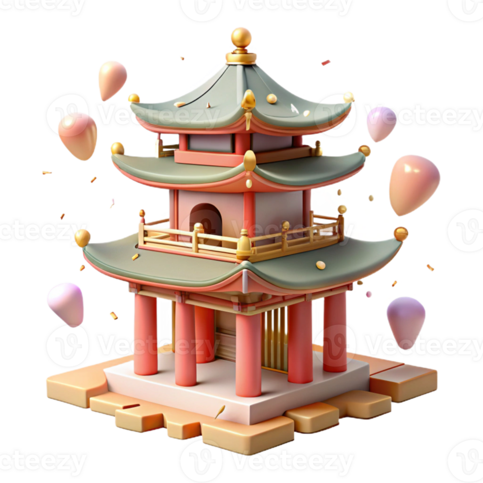 beautiful traditional Japanese Pagoda Temple Isolated Traditional Architecture premium png