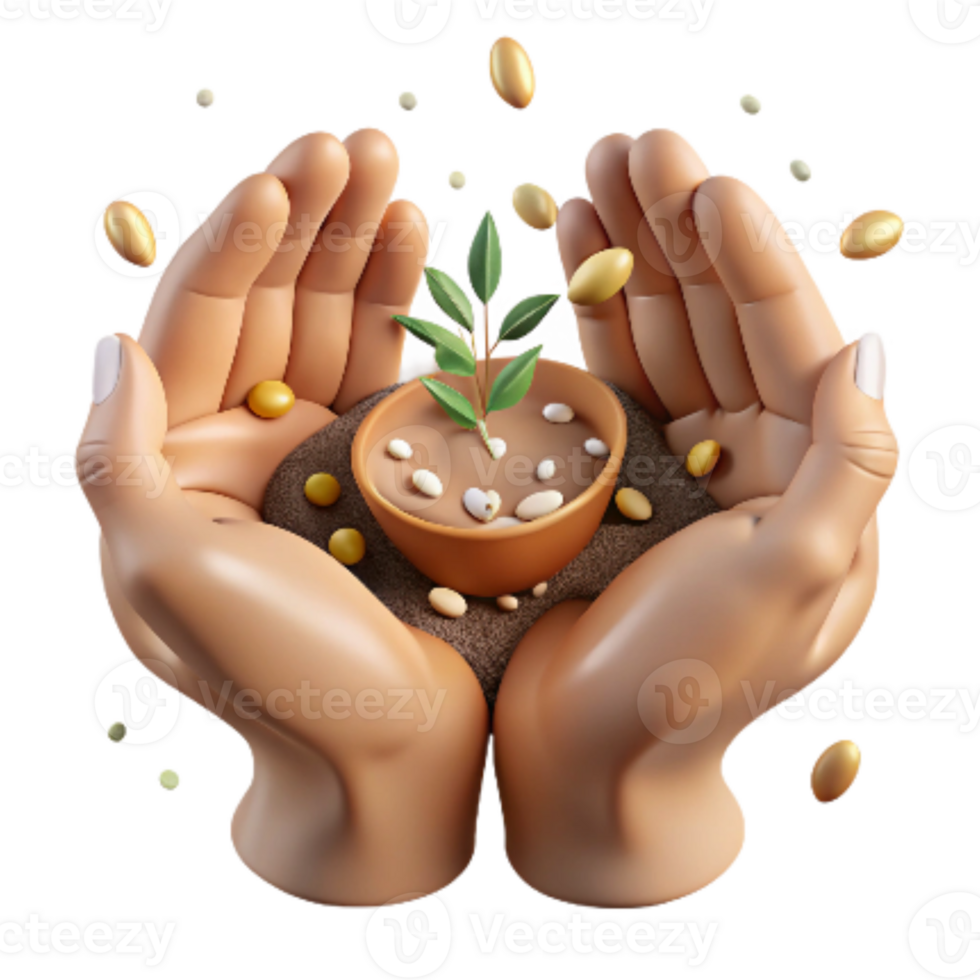 impressive rustic Hands Holding Seeds Against Soil Isolated exclusive png