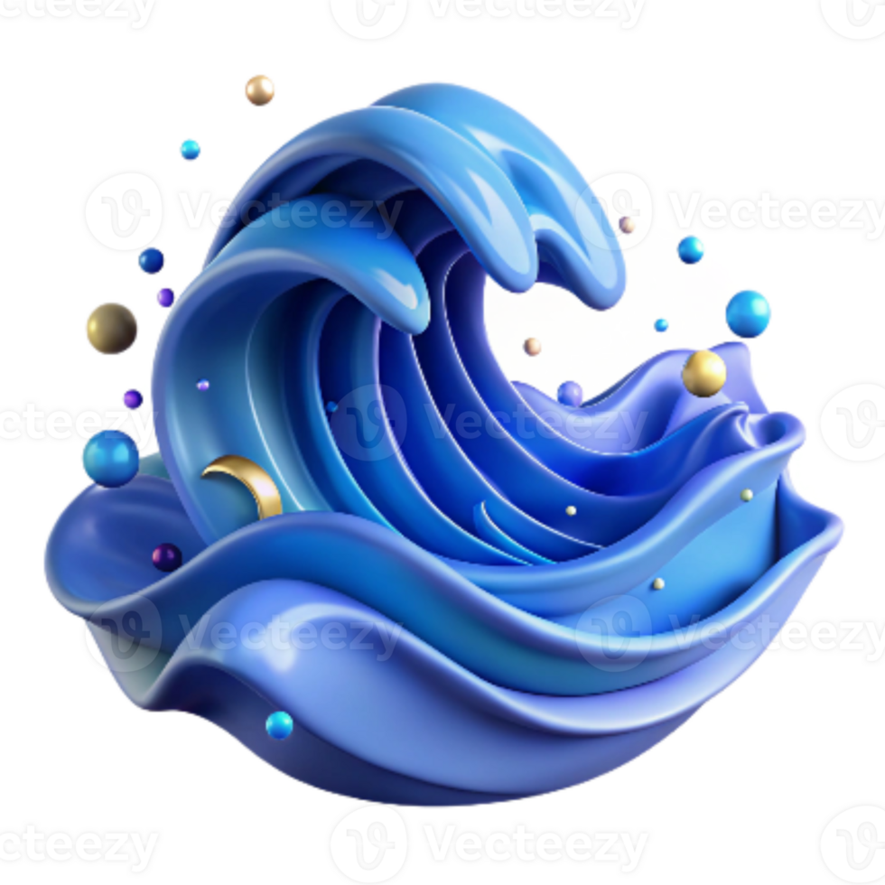 serene artistic Ocean Waves Illustration Blue Isolated Element original png
