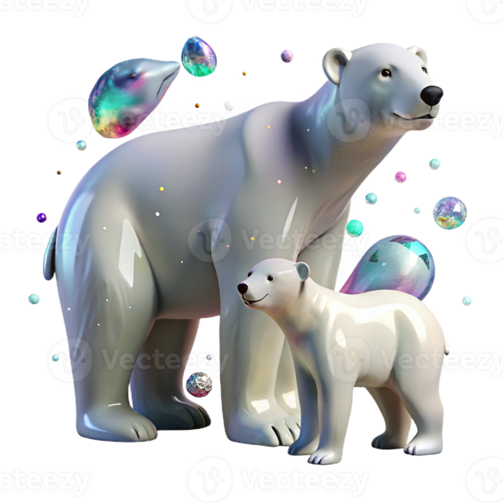 vibrant rustic Polar Bear Mother and Cub Isolated Image genuine png