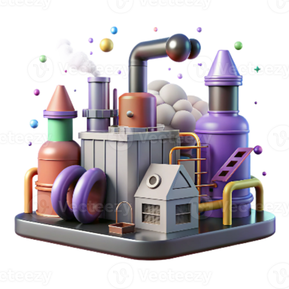 magnificent vintage Industrial Factory with Pollution Control Equipment Isolated Element premium png