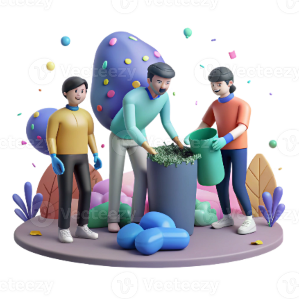 wonderful minimalist Group Picking Up Trash in Park Cutout premium png