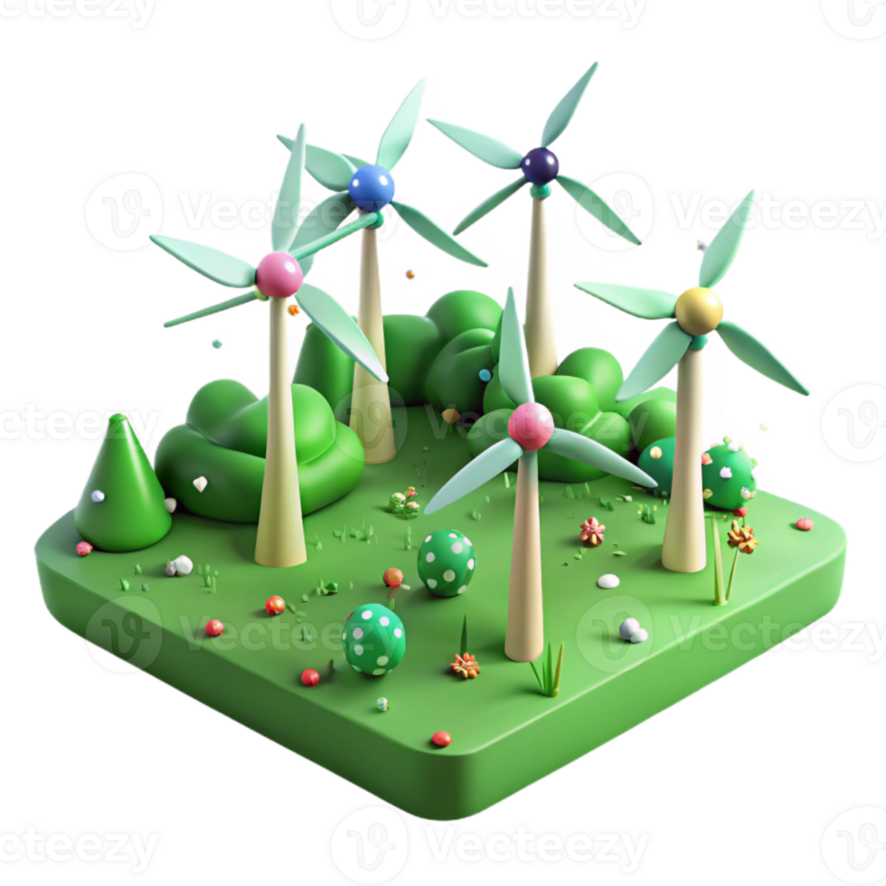 elegant abstract Green Field with Wind Turbines Isolated authentic png