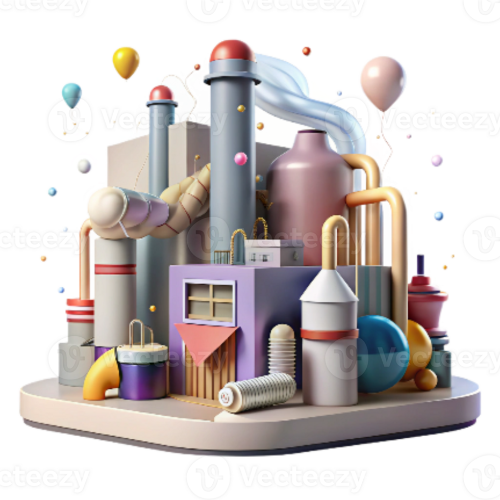 elegant modern Industrial Factory with Pollution Control Equipment Isolated Element high resolution png