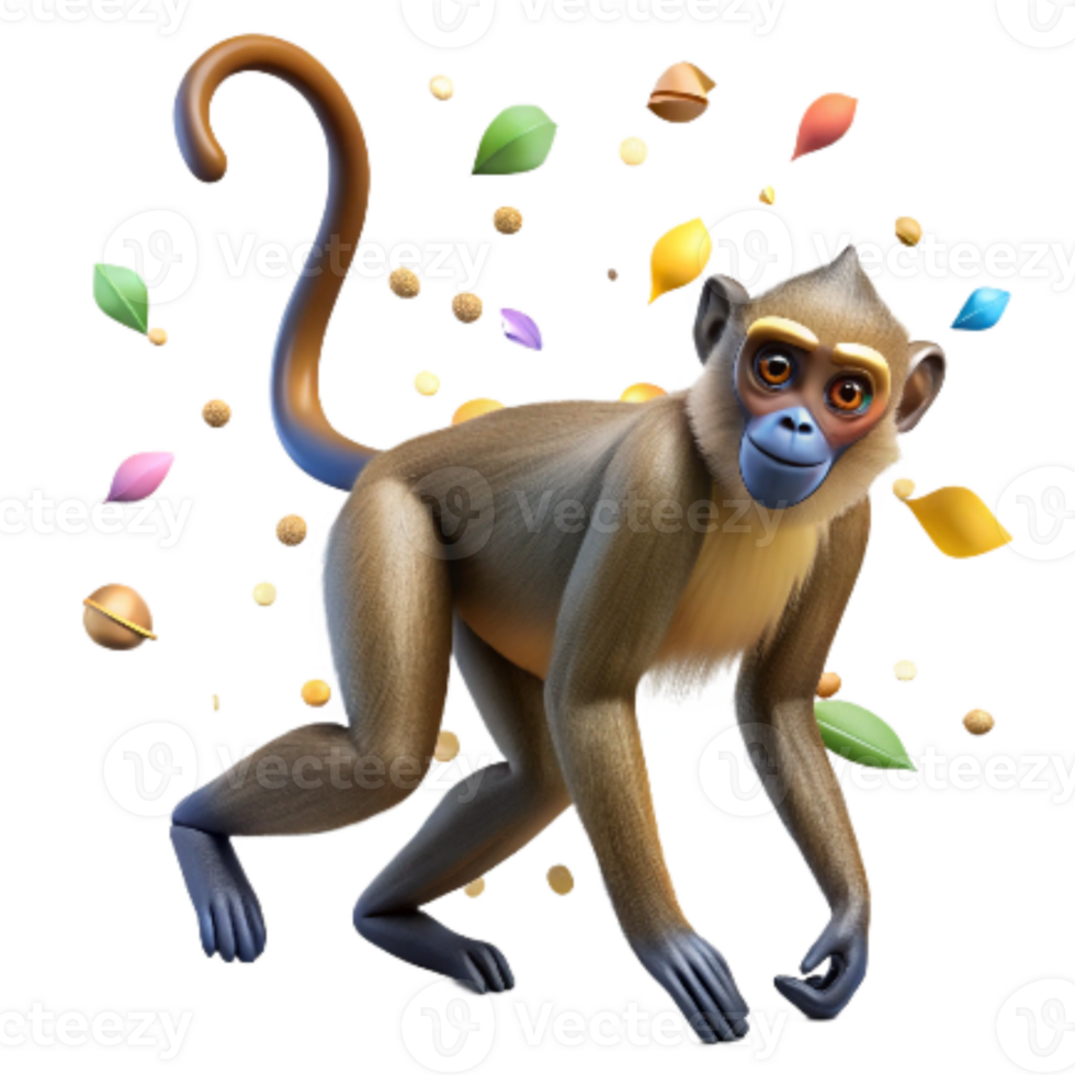 vibrant artistic Jungle Spider Monkey Isolated with Long Tail premium png
