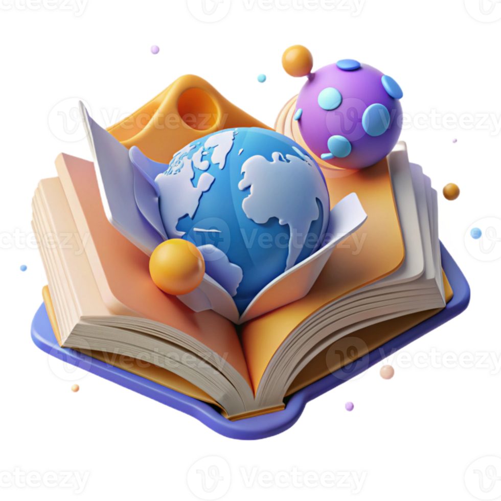 elegant classic Open Book with World Map Illustration Isolated professional png