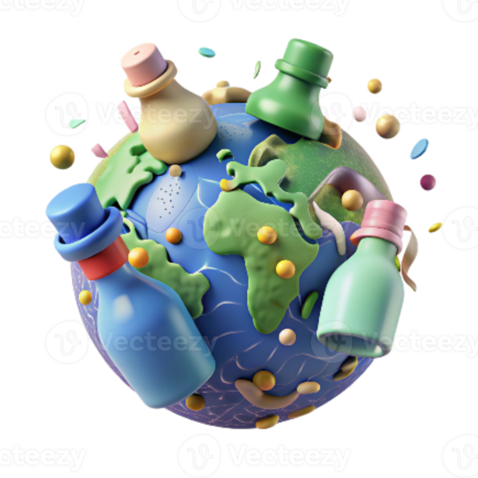 dramatic artistic Recycled Plastic Bottles Forming Earth Isolated premium png