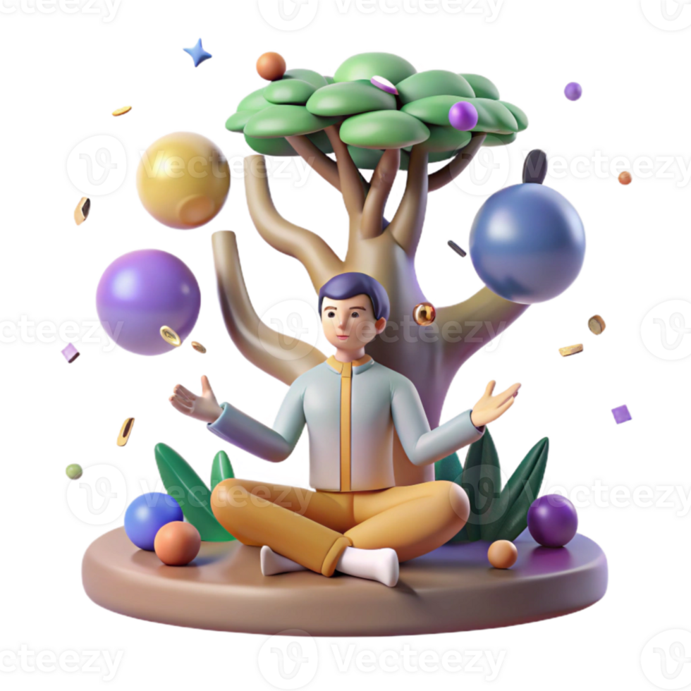 beautiful rustic Person Meditating Under Tree Isolated Element png