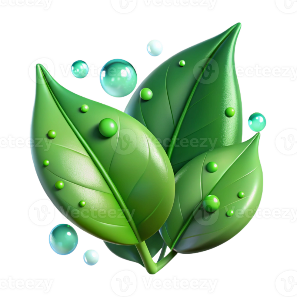vibrant modern Green Leaves with Water Droplets Isolated Background detailed png