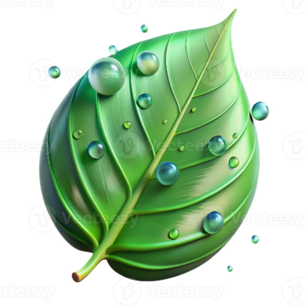 extraordinary creative Green Leaf with Water Droplets Isolated on Transparent Background detailed png