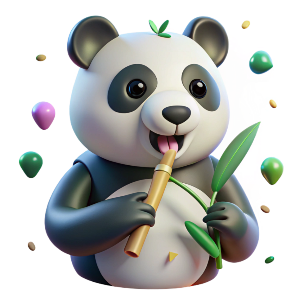 beautiful vintage Panda Eating Bamboo Shoot Close Up Transparent Background exclusive png