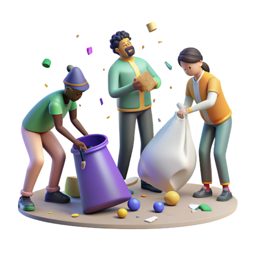 elegant creative Group of People Picking Up Trash Isolated Element high resolution png