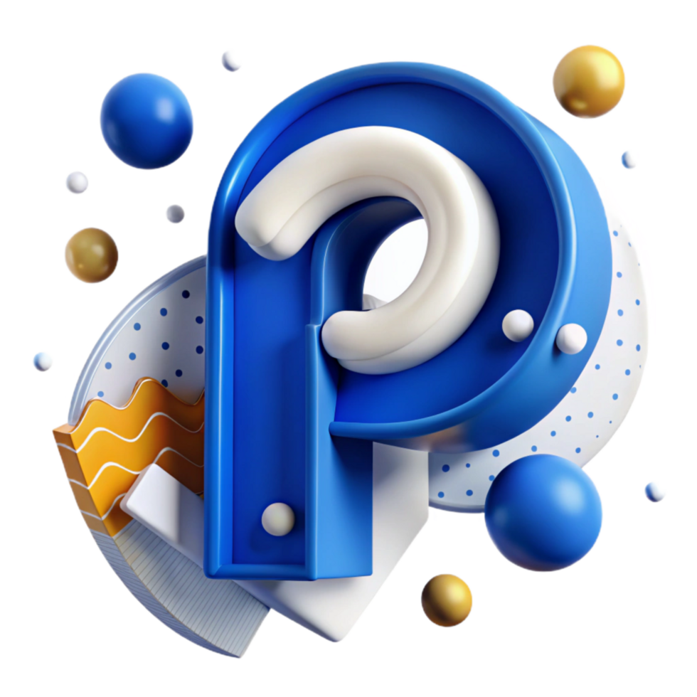 impressive minimalist Paper Cutout Letter P White on Blue high quality png