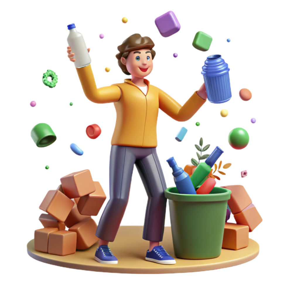 serene artistic Person Recycling Plastic Bottles Isolated Element detailed png