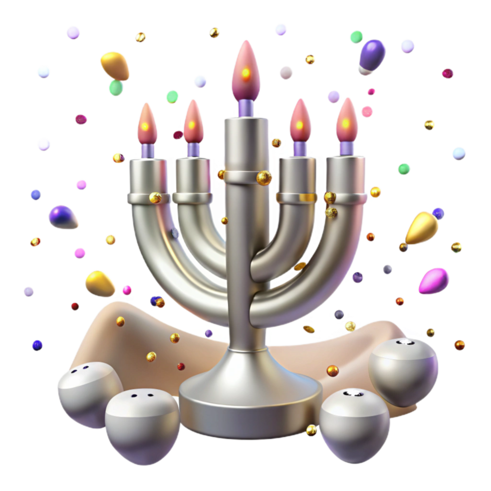 elegant classic Hanukkah Menorah Nine Candles Lit Transparent Background genuine png