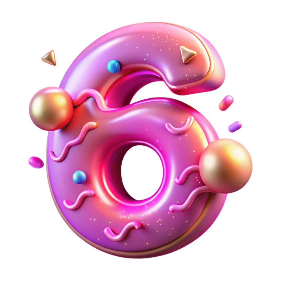 stunning artistic Neon Glow Number 6 Isolated Pink high resolution png