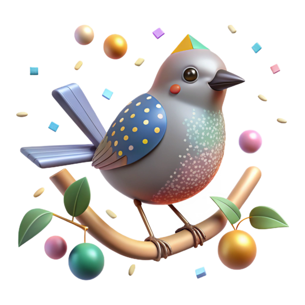 beautiful classic Grassland Bird on Branch Isolated on Transparent Background premium png