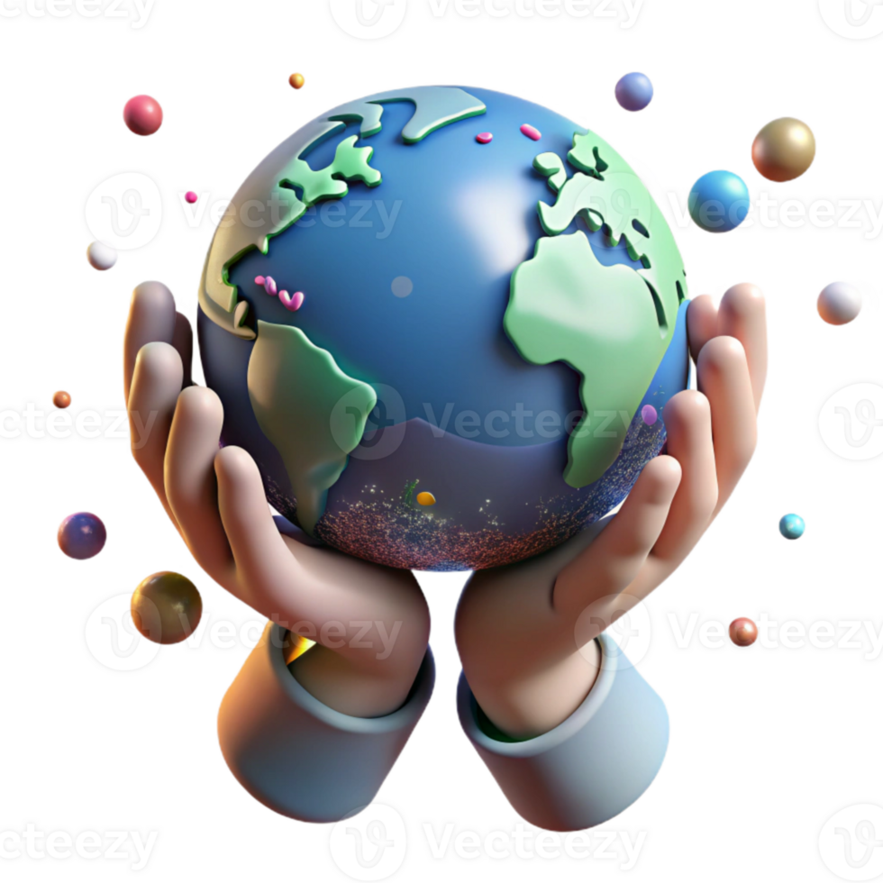 vibrant artistic Preservation Effort Hands Holding Globe Cutout premium png