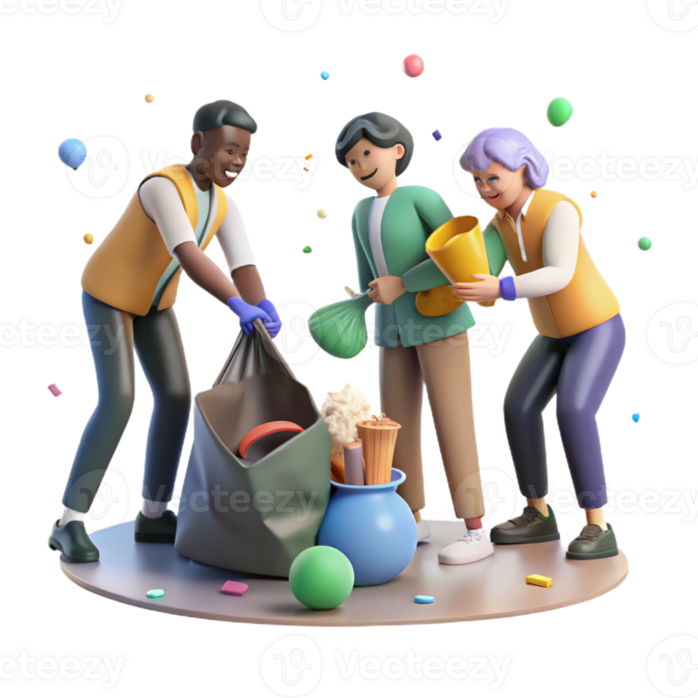 wonderful creative Group of People Picking Up Trash Isolated Element genuine png