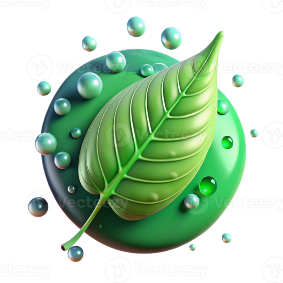 beautiful traditional Green Leaf with Water Droplets Isolated on Transparent Background high resolution png