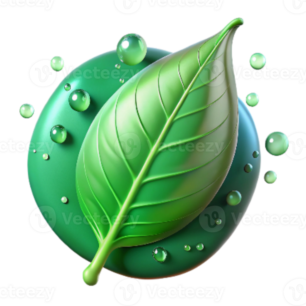 magnificent contemporary Green Leaf with Water Droplets Isolated on Transparent Background high quality png