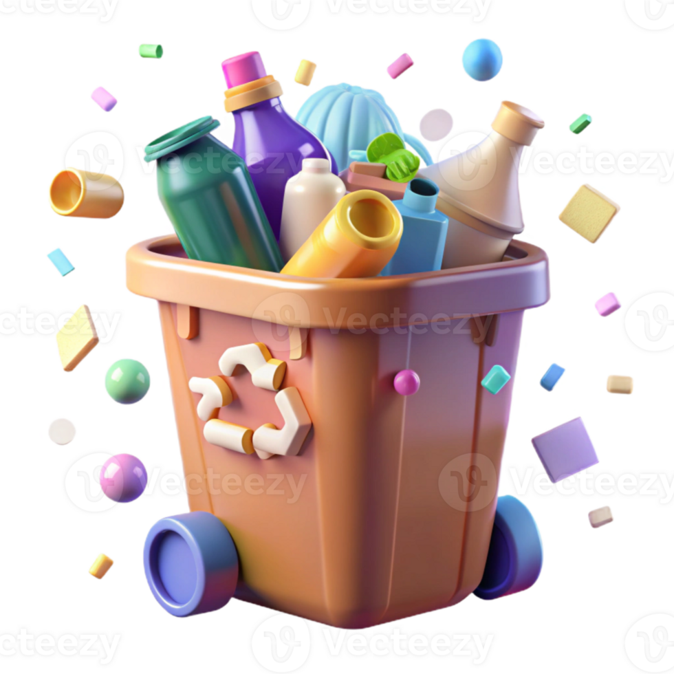 dramatic classic Recycle Bin Filled with Plastic Bottles Transparent Background genuine png