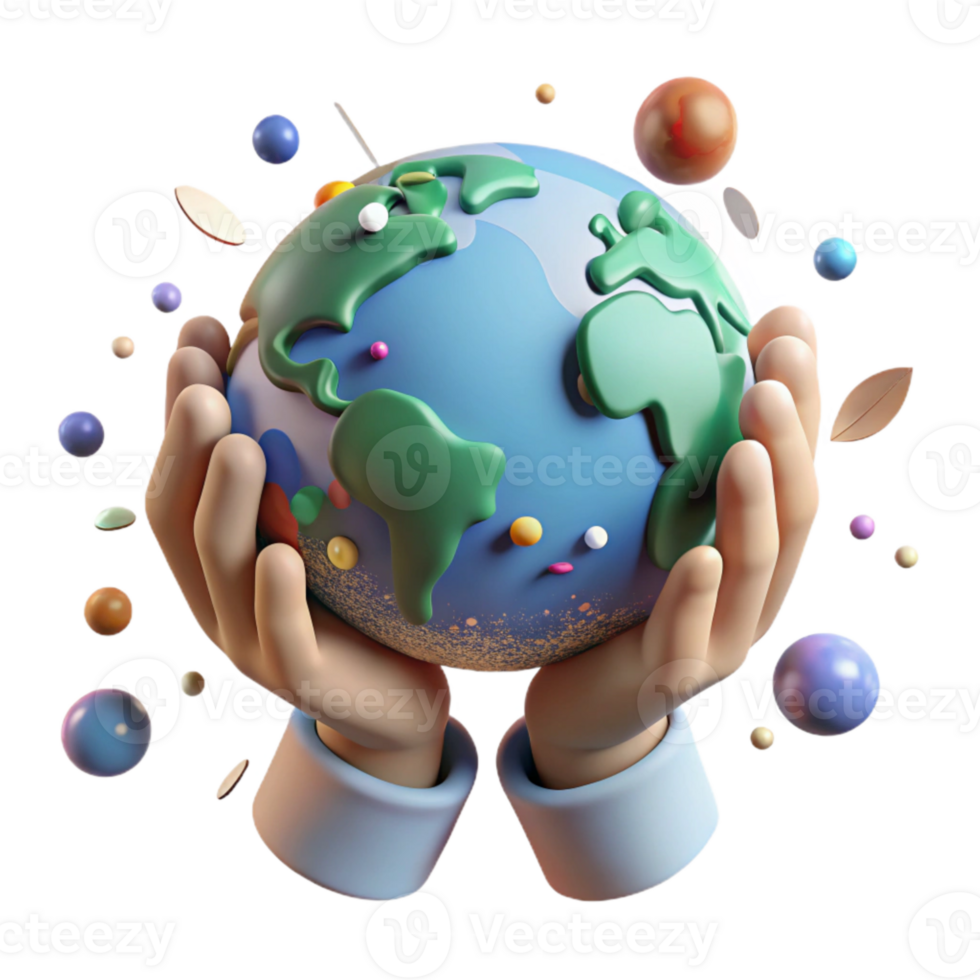 vibrant abstract Hands Holding Earth Gentle Lighting Transparent Background high quality png