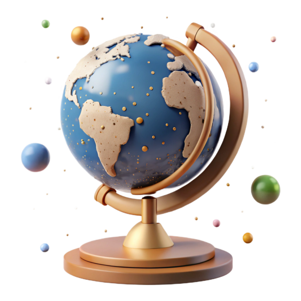 beautiful artistic Globe with Stand Side View Isolated detailed png