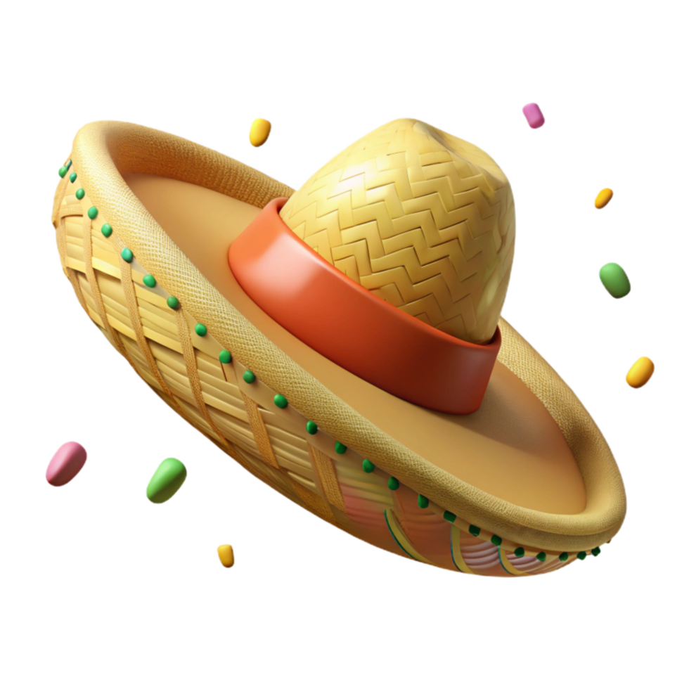 beautiful abstract Mexican Sombrero Wide Brimmed Hat Woven Straw Isolated Transparent Background authentic png