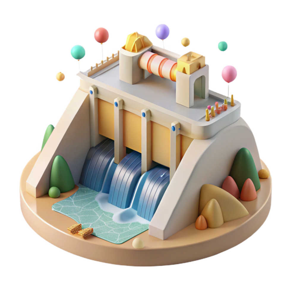 serene abstract Hydroelectric Dam Landscape Cutout Element high quality png