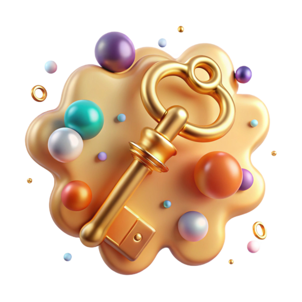 dramatic abstract Golden Key Cutout with Ornate Handle detailed png