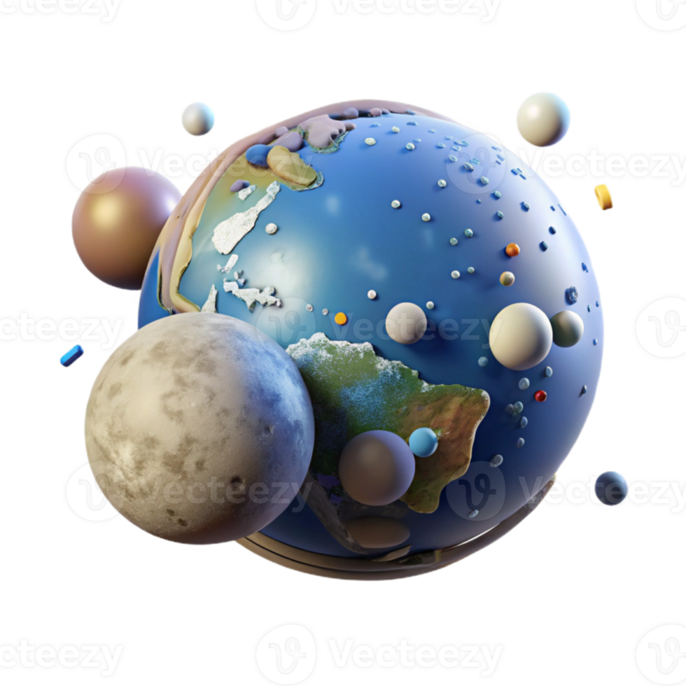 beautiful abstract Planet Earth and Moon Isolated on Transparent Background premium png
