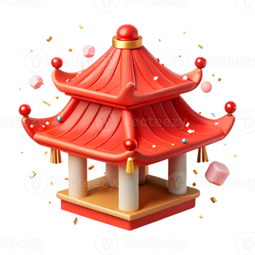 wonderful traditional Pagoda Roof Isolated Element with Red Accents authentic png