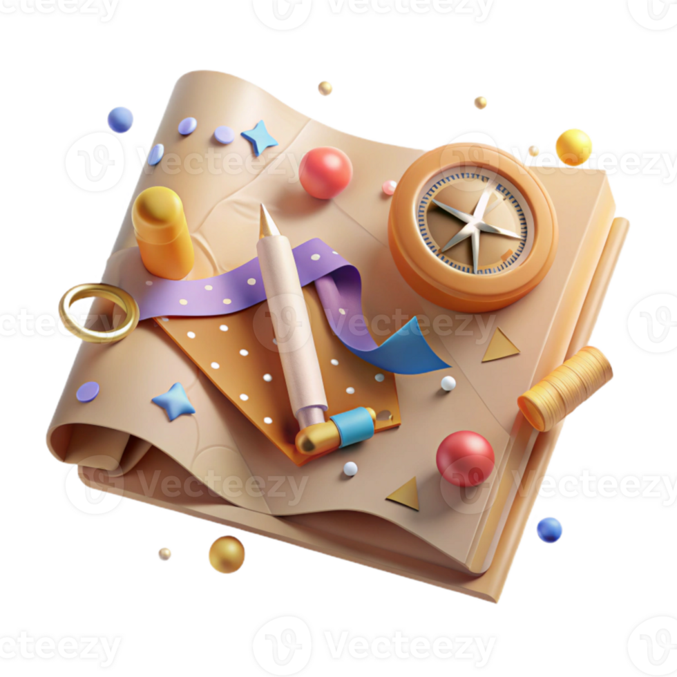 impressive artistic Open Map with Compass and Ruler Transparent Background Cutout original png