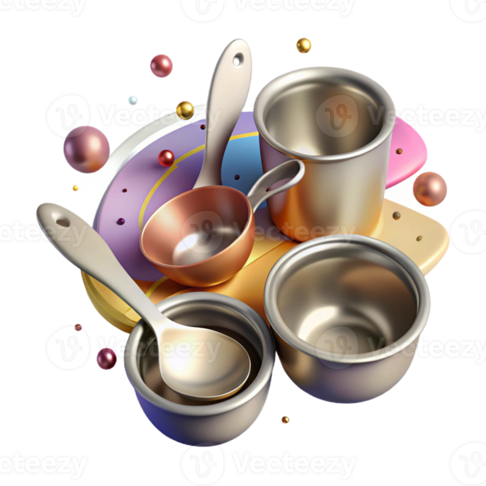 beautiful abstract Measuring Cups and Spoons Isolated Metal authentic png