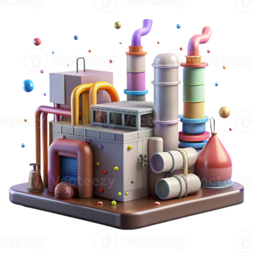 vibrant rustic Industrial Factory with Pollution Control Equipment Isolated Element high resolution png